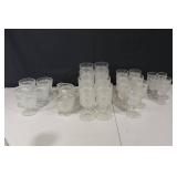 Crystal Cut Glass Goblets with Diamond Pattern - Lidded Sugar Bowl Set