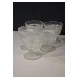 Crystal Cut Glass Goblets with Diamond Pattern - Lidded Sugar Bowl Set