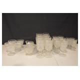 Crystal Cut Glass Goblets with Diamond Pattern - Lidded Sugar Bowl Set