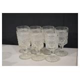 Crystal Cut Glass Goblets with Diamond Pattern - Lidded Sugar Bowl Set