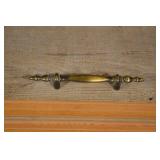 Vintage Wooden Jewelry Box With Red Velvet Interior And Ornate Brass Handle