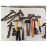 Assorted Hammers & Hand Tools - Claw, Sledge & Chisels