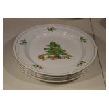 Holiday Hostess China Christmas Tree Pattern Dinnerware Set - Plates, Cups, Creamer, Sugar