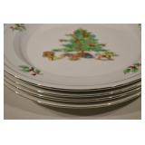Holiday Hostess China Christmas Tree Pattern Dinnerware Set - Plates, Cups, Creamer, Sugar
