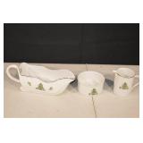 Holiday Hostess China Christmas Tree Pattern Dinnerware Set - Plates, Cups, Creamer, Sugar