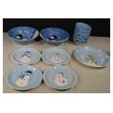 Northcrest Snowman Dinnerware Set - 2 Large Bowls, 4 Small Bowls, 4 Dessert Plates, 1 Serving Plate