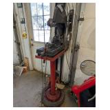 Heavy Duty Cut-Off Saw on Red Pedestal Stand - Industrial Shop Tool