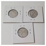 1900 - 1944  Silver 25 Cent Canadian - 3 Coins