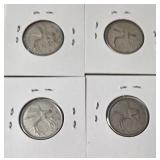 1950 - 1955 Silver 25 Cent Canadian - 4 Coins