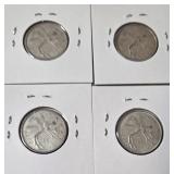 1957- 1968 Silver 25 Cent Canadian - 4 Coins