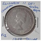 1959 Silver Elizabeth II Canadian Dollar-Feature Right- Facing Profile of Queen Elizabeth II-Very Collectible