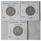 3 - Silver Standing Liberty Quarters