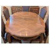 DR - Vintage Thomasville Dining Table Set with 2 Leaves, 6 Chairs