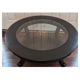 LR - Stylish Round Wood & Glass Coffee Table, Black Finish