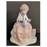 K - Nao by LLADRO Porcelain Figurine - Girl in Tan Skirt on Garden Bench