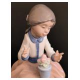 K - Nao by LLADRO Porcelain Figurine - Girl in Tan Skirt on Garden Bench