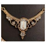 K - Rhinestone Costume Necklace Set - 3-Piece Vintage Gold-Tone