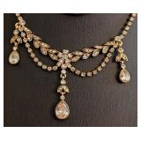 K - Rhinestone Costume Necklace Set - 3-Piece Vintage Gold-Tone