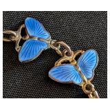 K - Norway Sterling Siilver Butterfly Bracelet - Blue Enamel Butterflies