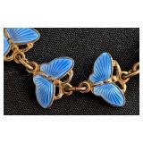 K - Norway Sterling Siilver Butterfly Bracelet - Blue Enamel Butterflies