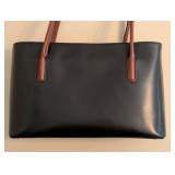 LR - Simone Firenze Handmade Leather Tote - Black with Tan Handles