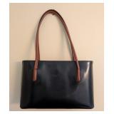 LR - Simone Firenze Handmade Leather Tote - Black with Tan Handles