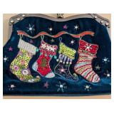 LR - Vendula London Velvet Christmas Handbag - Embroidered Stockings