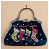 LR - Vendula London Velvet Christmas Handbag - Embroidered Stockings