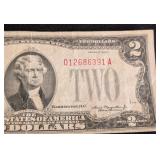 K - Jefferson Red Seal Two Dollar Bills - 1928 Series (D) Federal Reserve Notes (Pair)