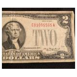 K - Jefferson Red Seal Two Dollar Bills - 1928 Series (D) Federal Reserve Notes (Pair)