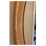 Oval Gold Painted Wood Wall Mirror Distressed Finish