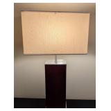 LR - Table Lamp, Dark Wood Rectangular Base with White Shade