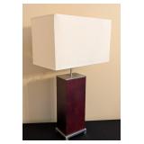 LR - Table Lamp, Dark Wood Rectangular Base with White Shade