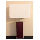 LR - Table Lamp, Dark Wood Rectangular Base with White Shade