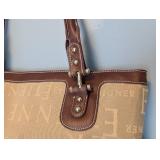 B2 - Etienne Aigner Tote Bag - Beige Canvas with Brown Leather Trim