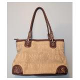 B2 - Etienne Aigner Tote Bag - Beige Canvas with Brown Leather Trim