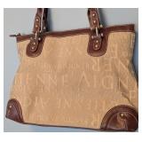 B2 - Etienne Aigner Tote Bag - Beige Canvas with Brown Leather Trim