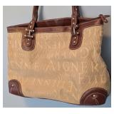 B2 - Etienne Aigner Tote Bag - Beige Canvas with Brown Leather Trim