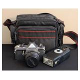 LR - Pentax ME 35mm SLR Camera - 49mm Vivitar Skylight Filter & External Flash & Case