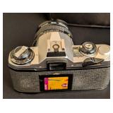 LR - Pentax ME 35mm SLR Camera - 49mm Vivitar Skylight Filter & External Flash & Case