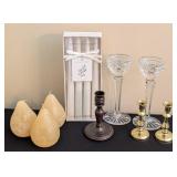 LR - Chesapeake Bay Candle Unscented Taper Candles & Crystal Glass Candle Holders Set