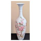 LR - Chinese Porcelain Vase with Pink Peony Blossoms and Birds