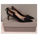 MB - Franco Sarto L-DOE Black Patent Slingback Pumps - Women