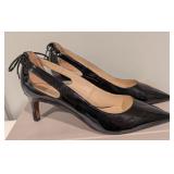 MB - Franco Sarto L-DOE Black Patent Slingback Pumps - Women