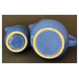 O - Blue Stoneware 8-Piece Set - 2 Pitchers, 2 Mugs, 2 Saucers, 1 Ramekin, Piggy Bank