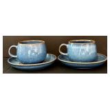 O - Blue Stoneware 8-Piece Set - 2 Pitchers, 2 Mugs, 2 Saucers, 1 Ramekin, Piggy Bank