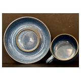 O - Blue Stoneware 8-Piece Set - 2 Pitchers, 2 Mugs, 2 Saucers, 1 Ramekin, Piggy Bank