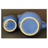 O - Blue Stoneware 8-Piece Set - 2 Pitchers, 2 Mugs, 2 Saucers, 1 Ramekin, Piggy Bank