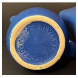 O - Blue Stoneware 8-Piece Set - 2 Pitchers, 2 Mugs, 2 Saucers, 1 Ramekin, Piggy Bank