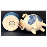 O - Blue Stoneware 8-Piece Set - 2 Pitchers, 2 Mugs, 2 Saucers, 1 Ramekin, Piggy Bank